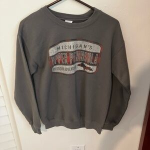 Gildan Gray Crewneck Sweater with Michigan's Upper Peninsula Design